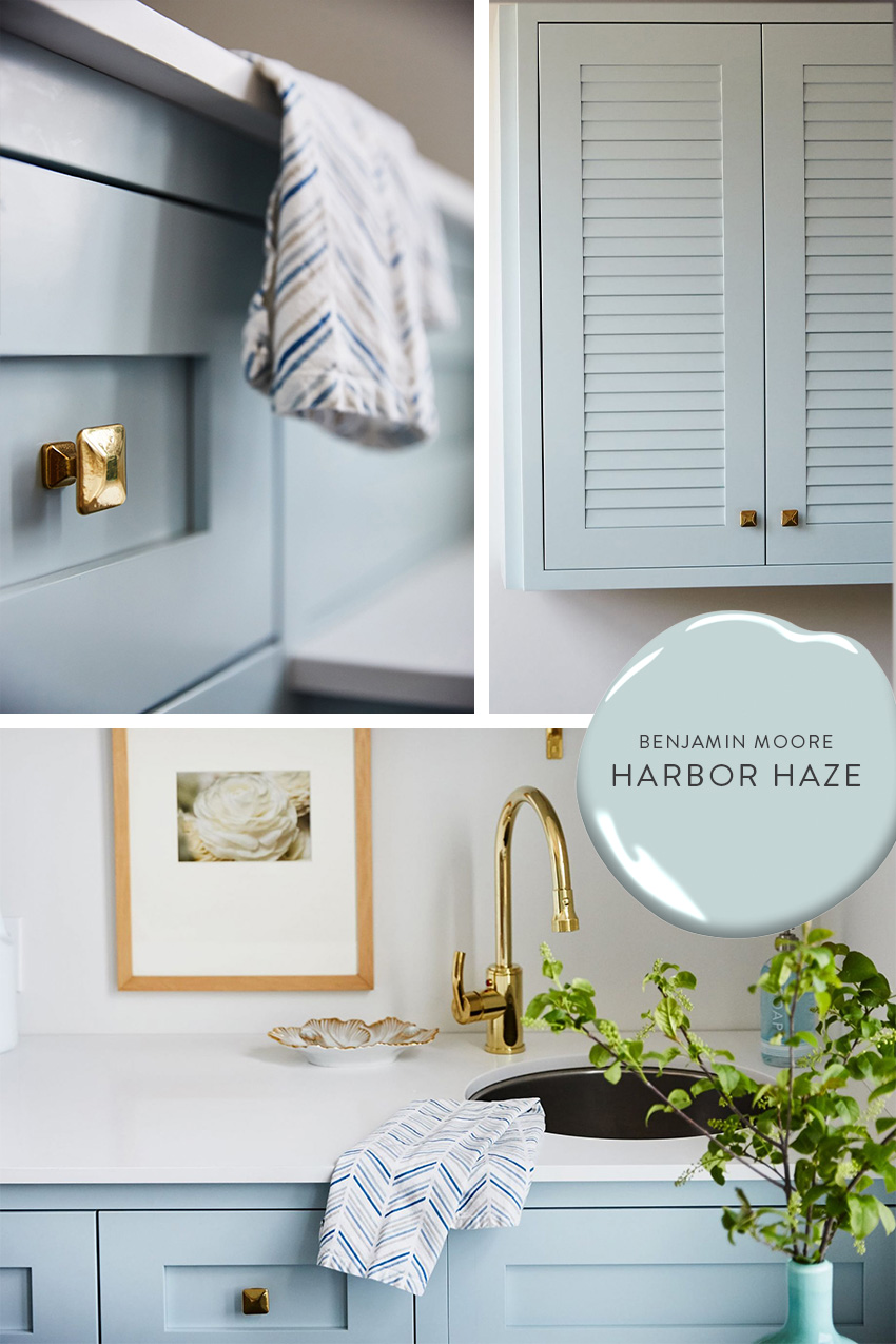 Benjamin Moore Harbor Haze Grey Blue Cabinet Colour