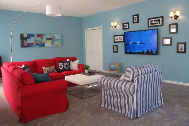 Elizabeth's Red & Turquoise Family Room: Before & After