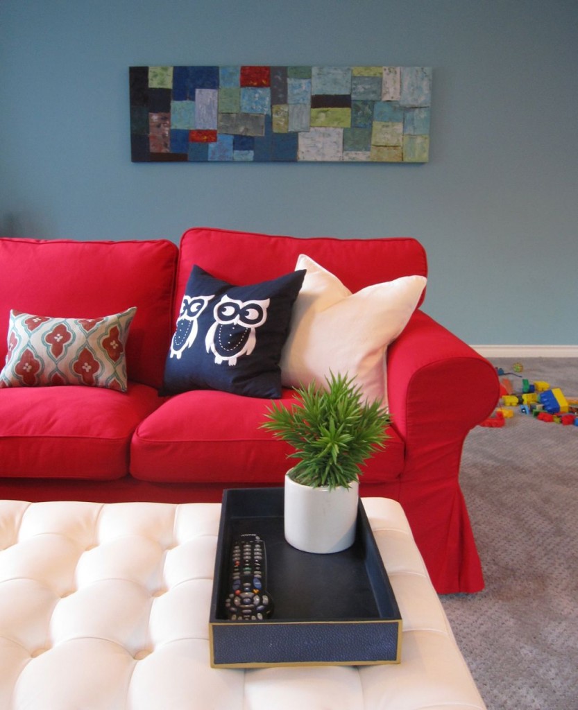 Elizabeth's Turquoise & Red Family Room: Before & After