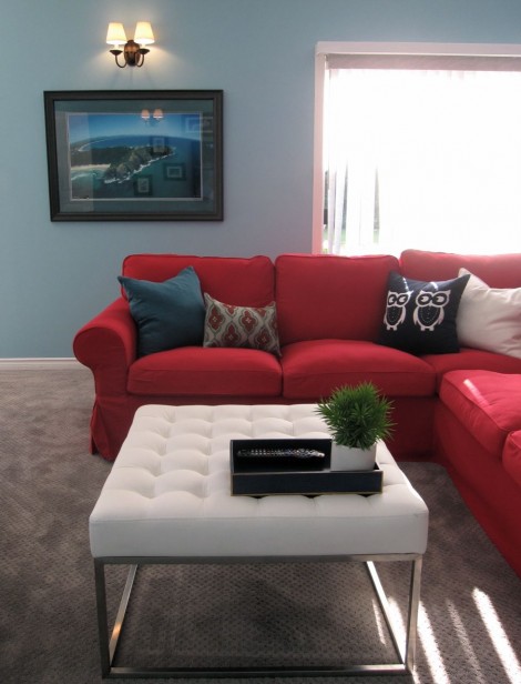 Elizabeth's Turquoise & Red Family Room: Before & After