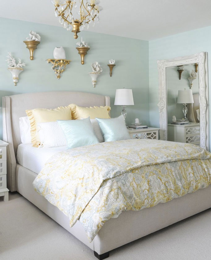 Master Bedroom Design | Decorating with Blue | Duvet Cover Ideas | Upholstered Headboard | Wall Art Design