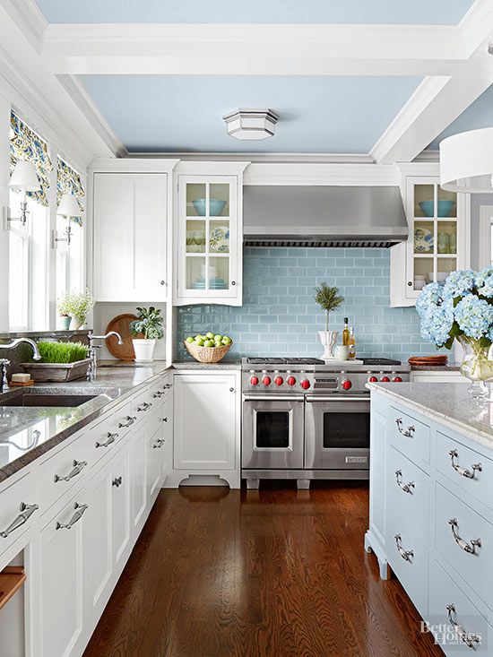 granite counter blue tiles