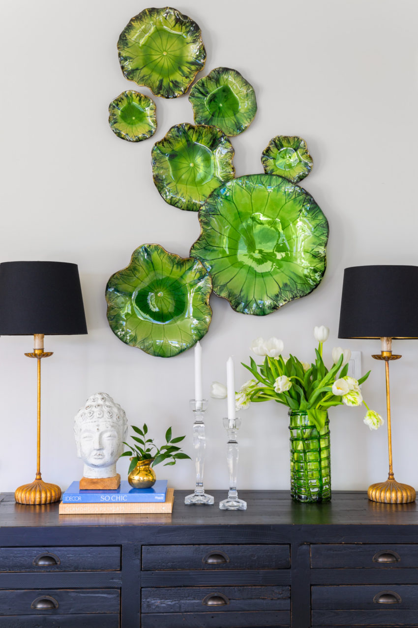 Sideboard Styling | Vignettes | Dining Room Art | Decorating with Blue & Green