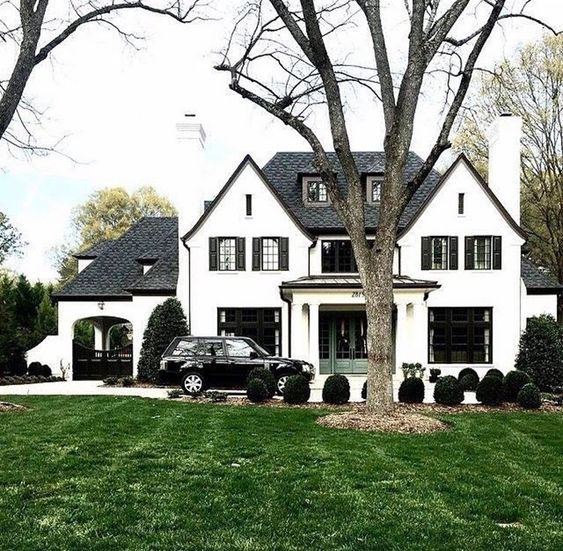 black windows on white house