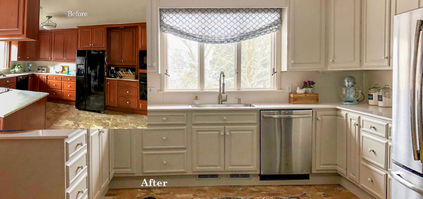 Updated Painted Cherry Kitchen Via, How To Paint Cherry Wood Kitchen Cabinets