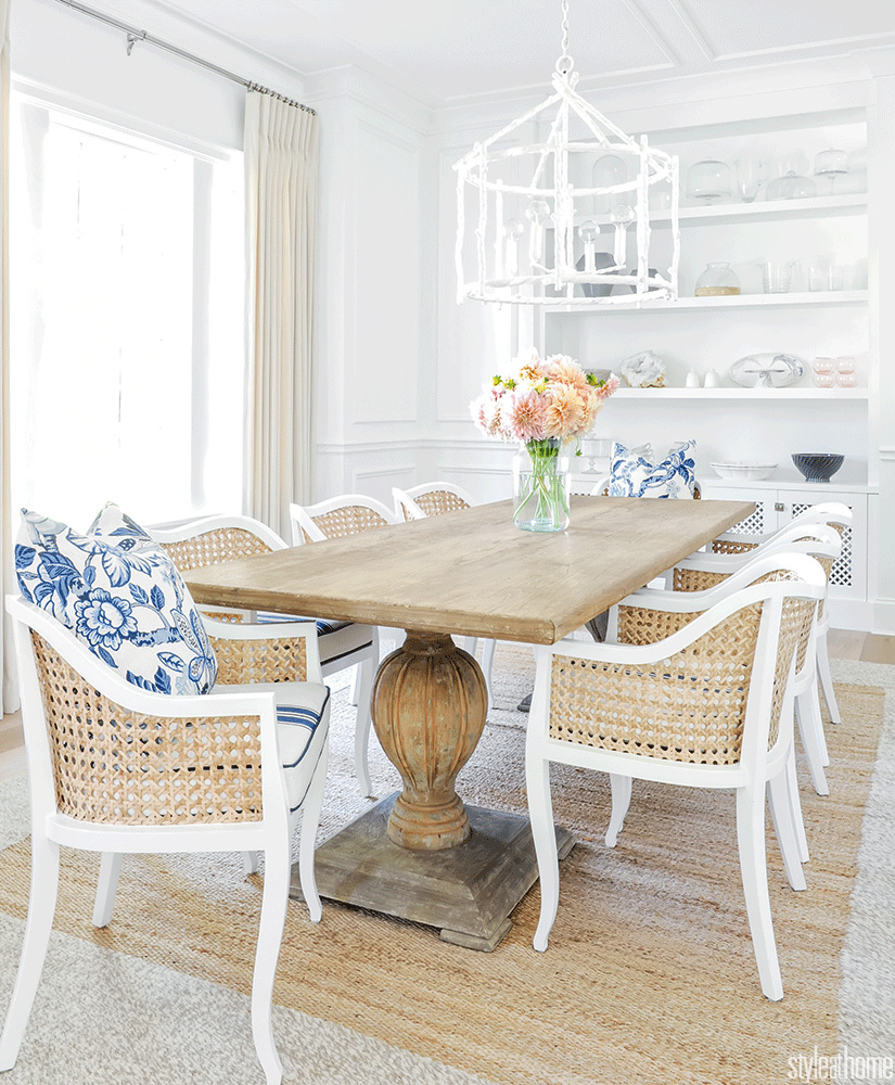 Coastal Rattan Dining Chair + Traditional Table