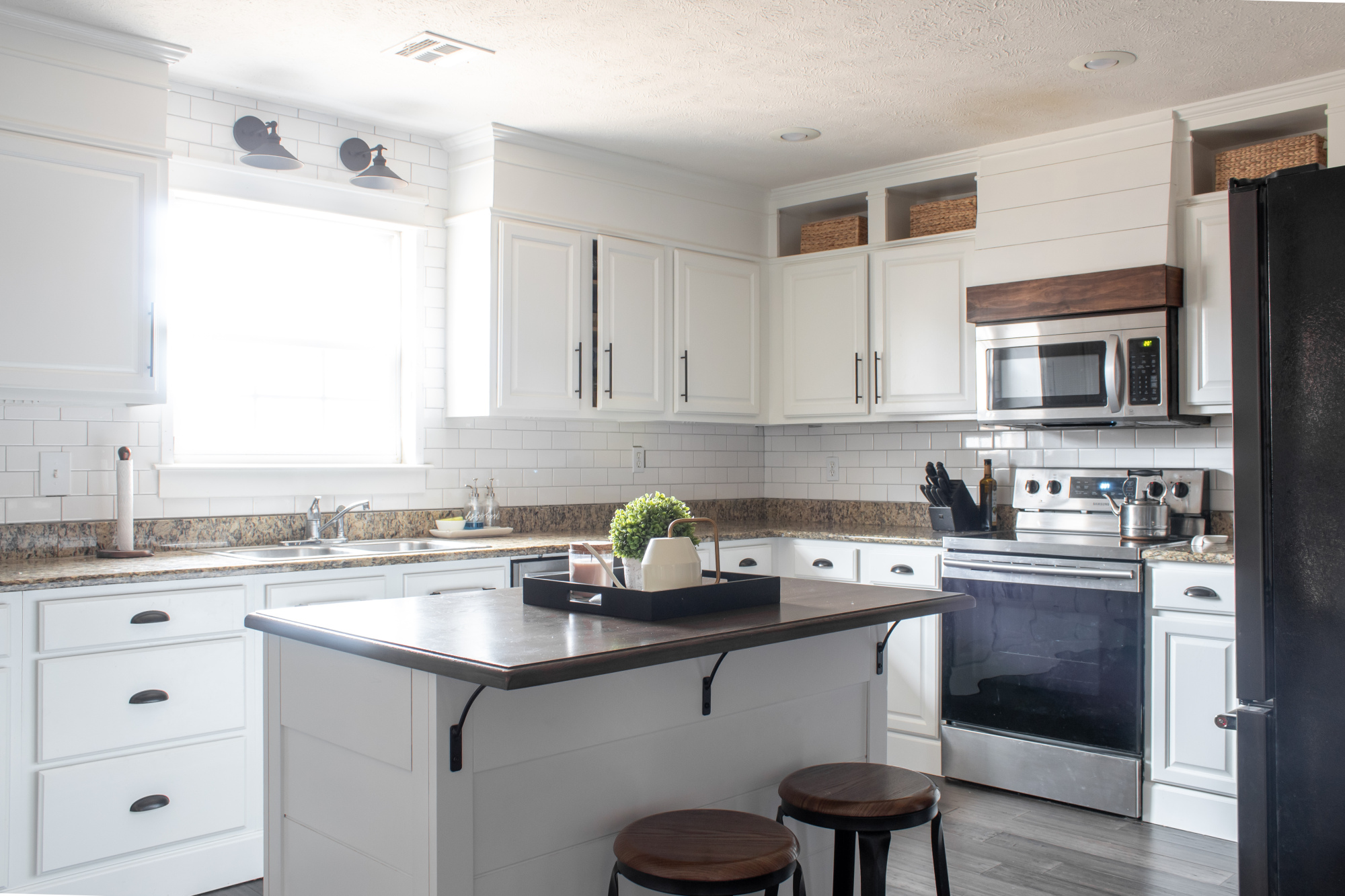 Existing Granite Countertops, White Kitchen Cabinets With Dark Brown Granite Countertops
