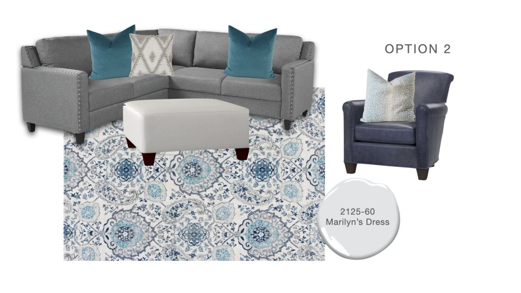 Living Room Design Board option 2 Turquoise and Navy