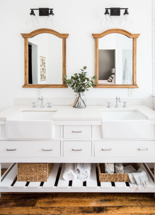 Modern Farmhouse White Bathroom; Before & After - Before and After