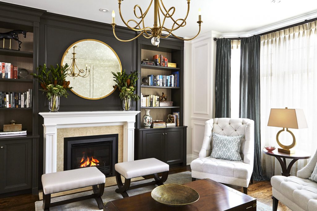 black fireplace accent wall