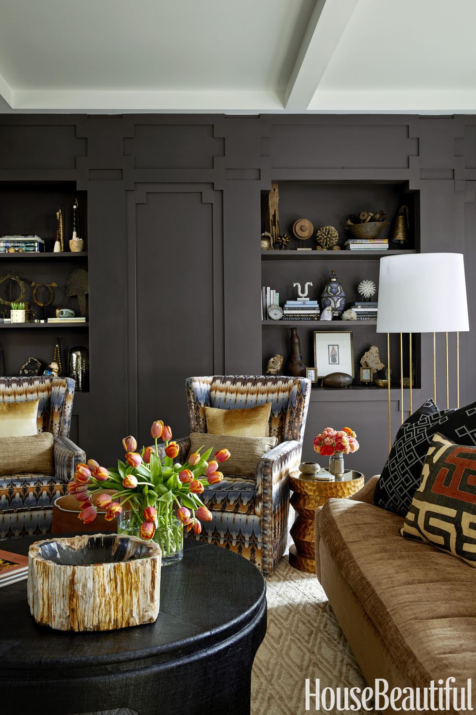 Black accent wall living room