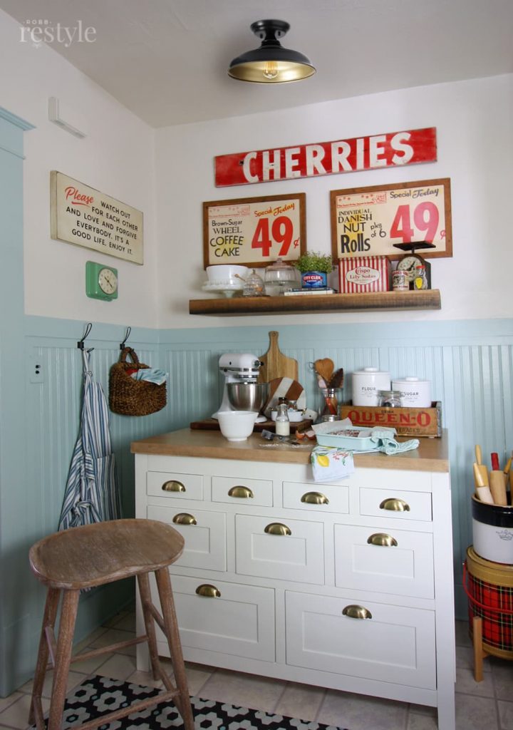 Vintage Kitchen Shoji White and Copen Blue