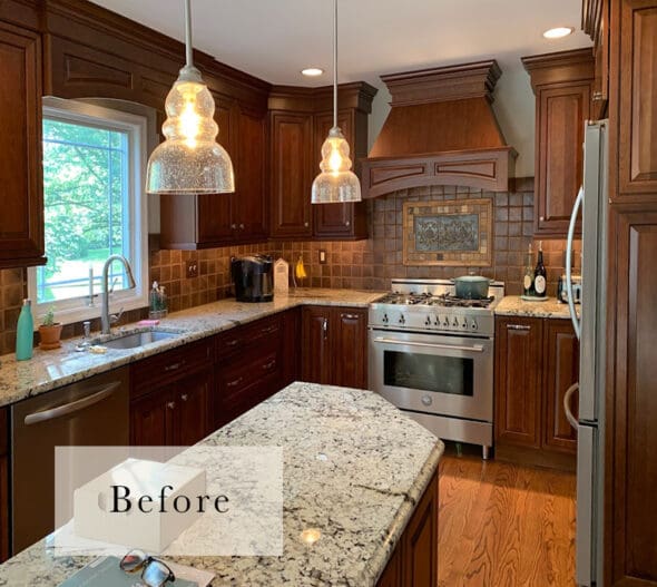 The Best Update for a Kitchen with Wood Cabinets; Before & After - Kitchens