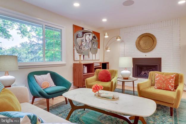 mid century modern colourful living room