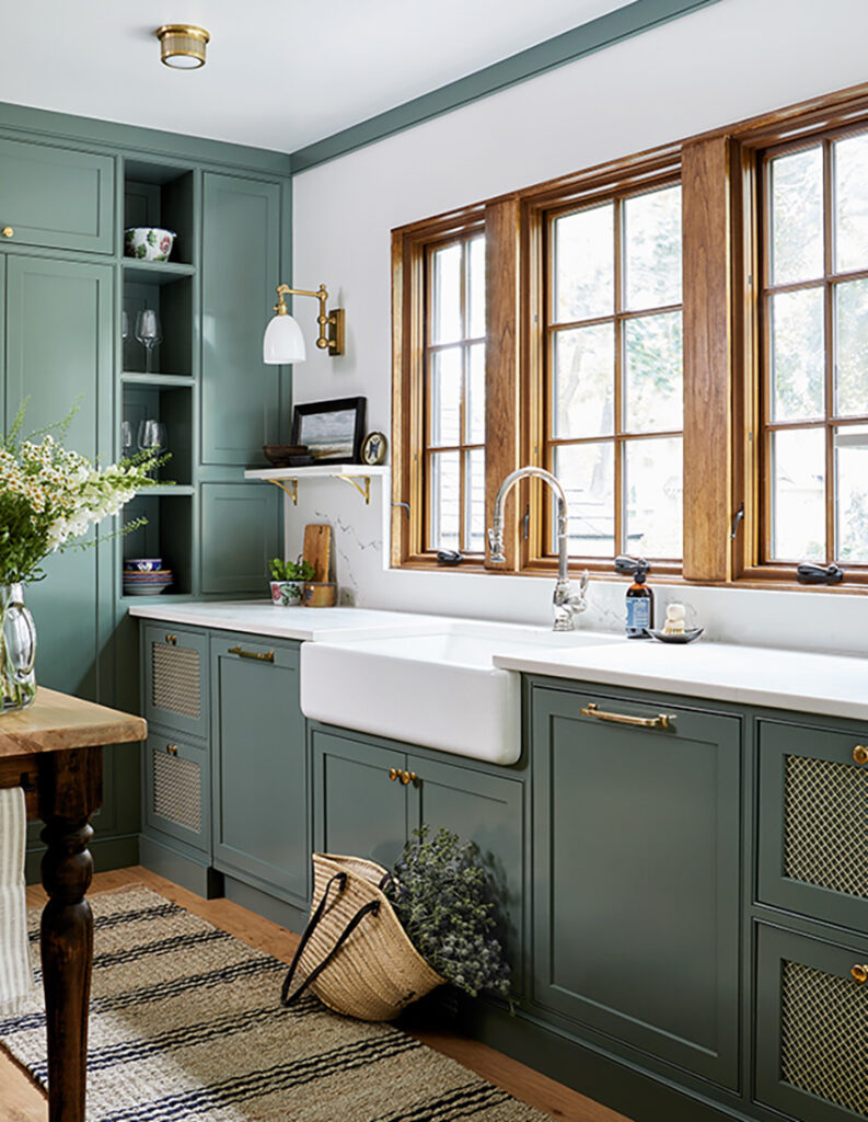 Deep green kitchen cabinets