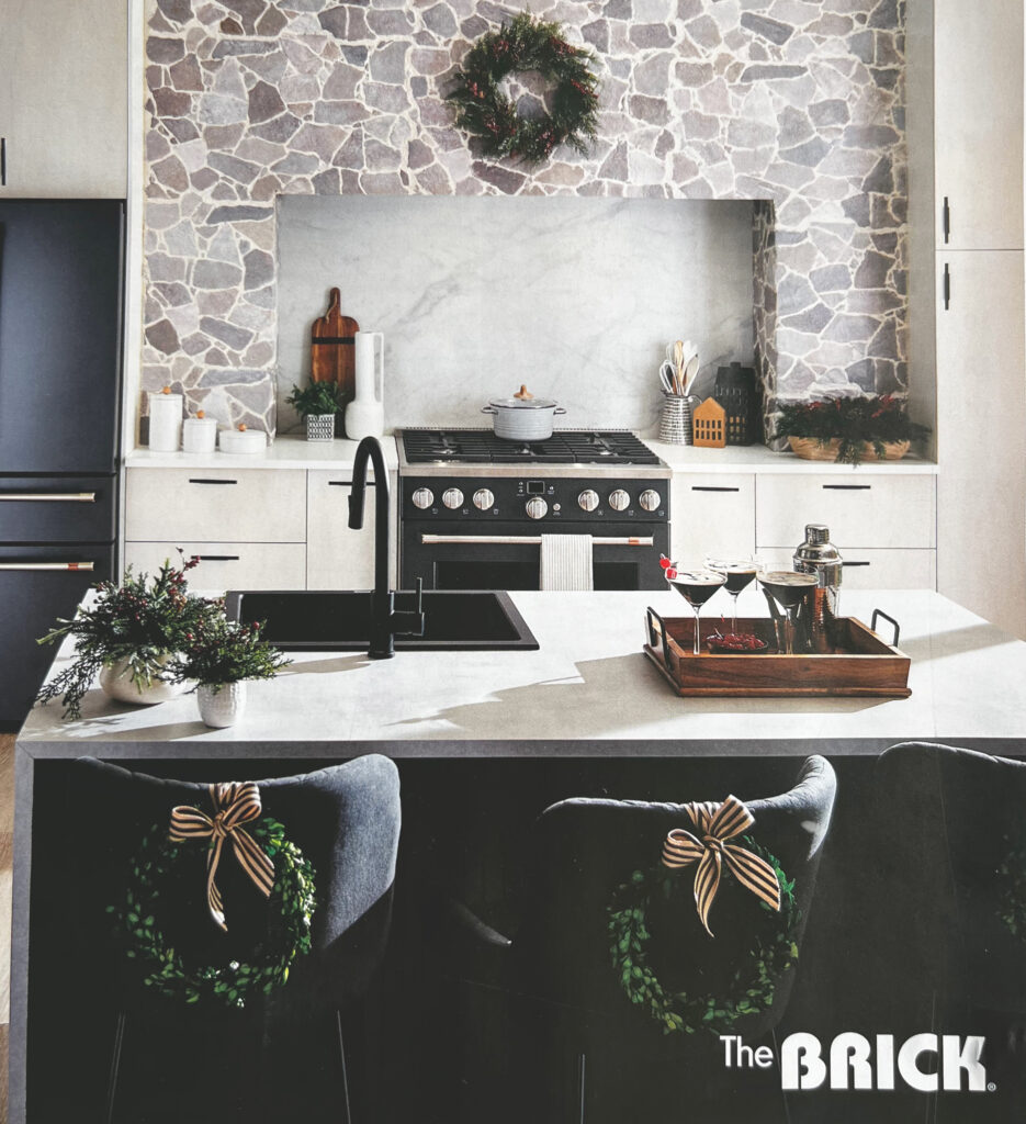 Black island and counter stools