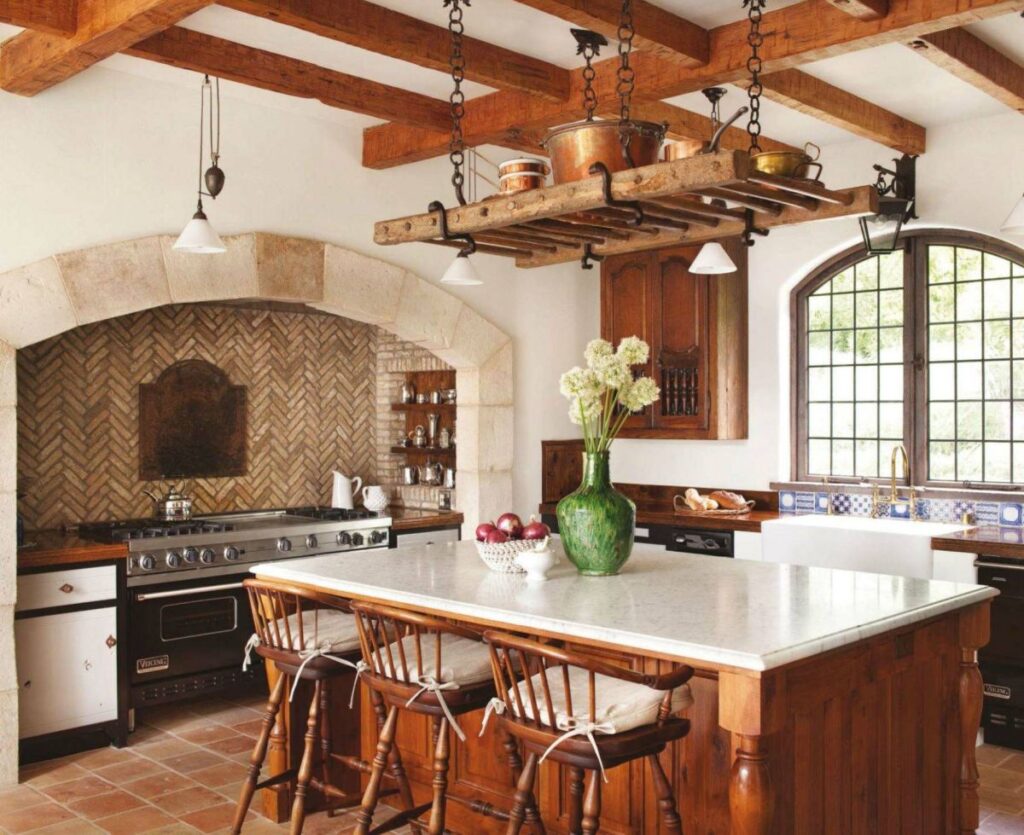 stone and travertine Tuscan kitchen