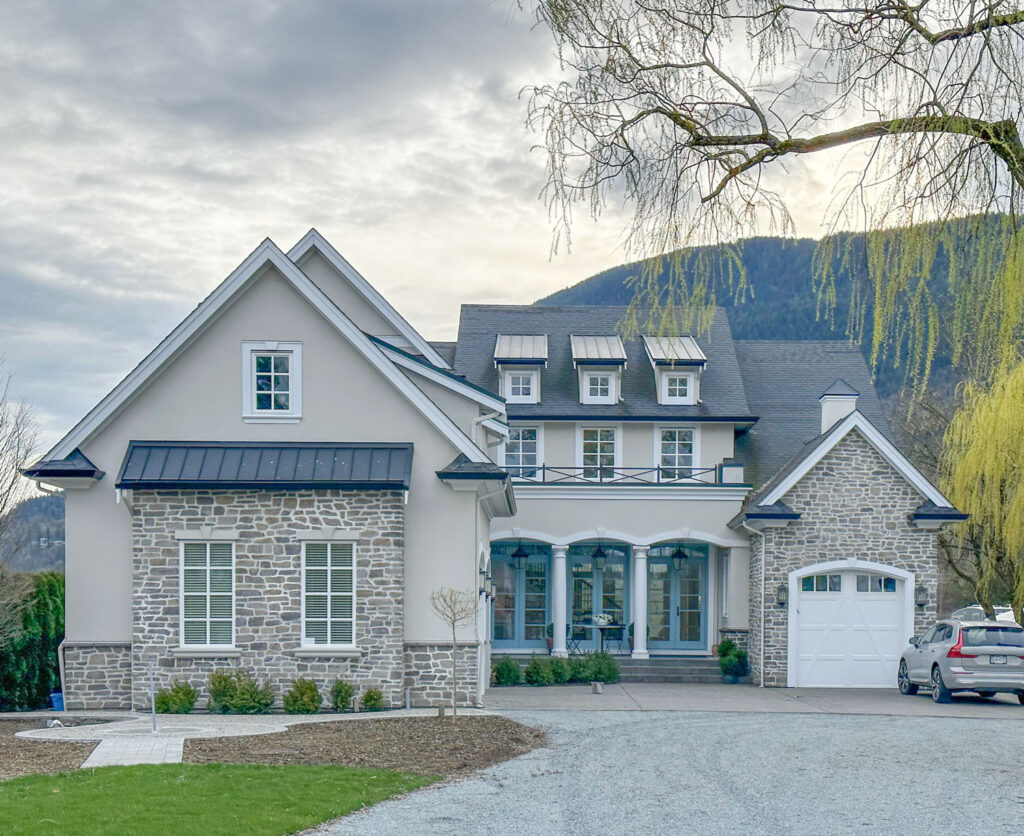 French country exterior with overgrouted stone