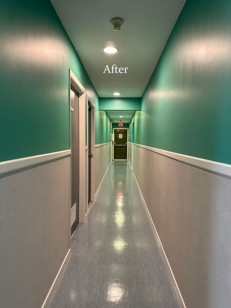 green hallway after