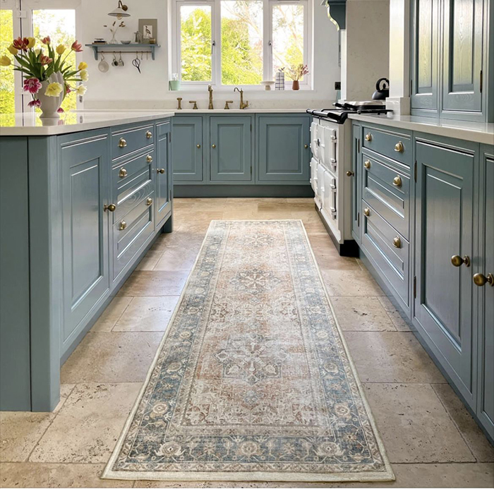 blue kitchen travertine floors