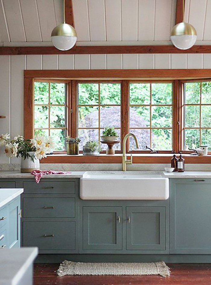 blue kitchen wood windows