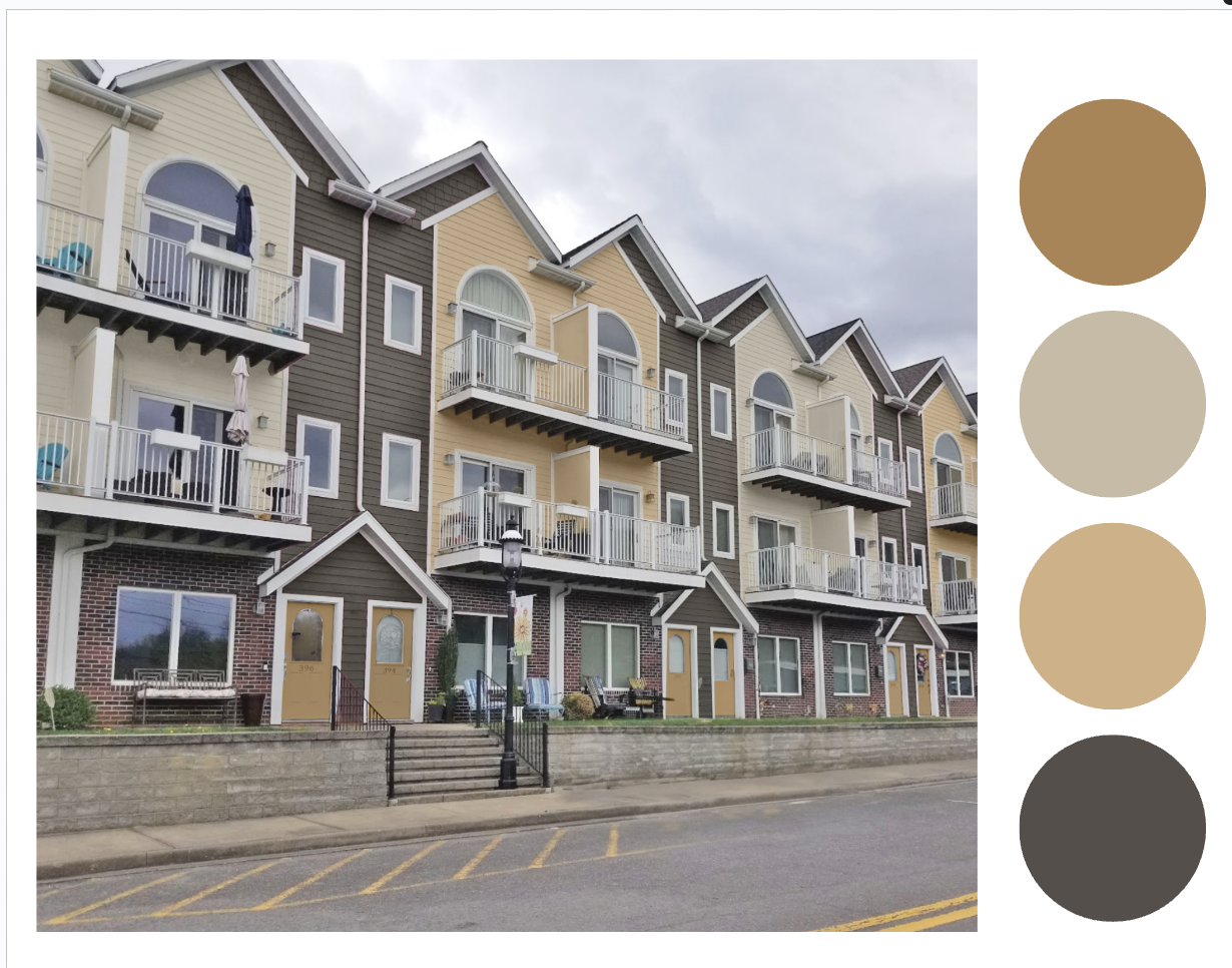 gold bronze and beige condo complex exterior