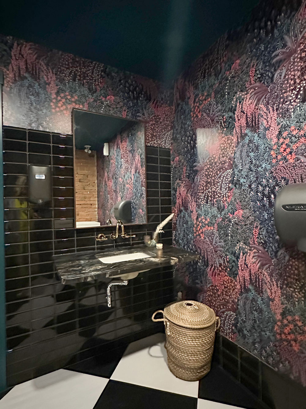 black moody floral bathroom mural