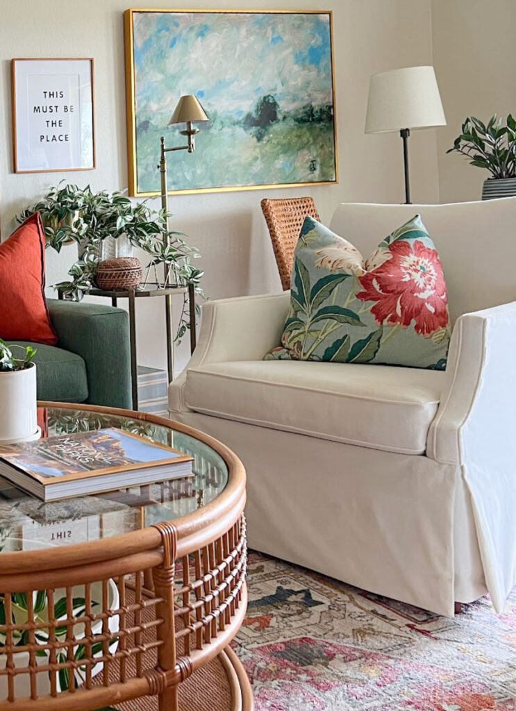 green and orange living room