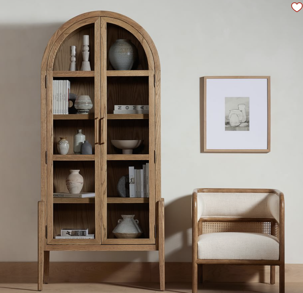 oak arch curio cabinet