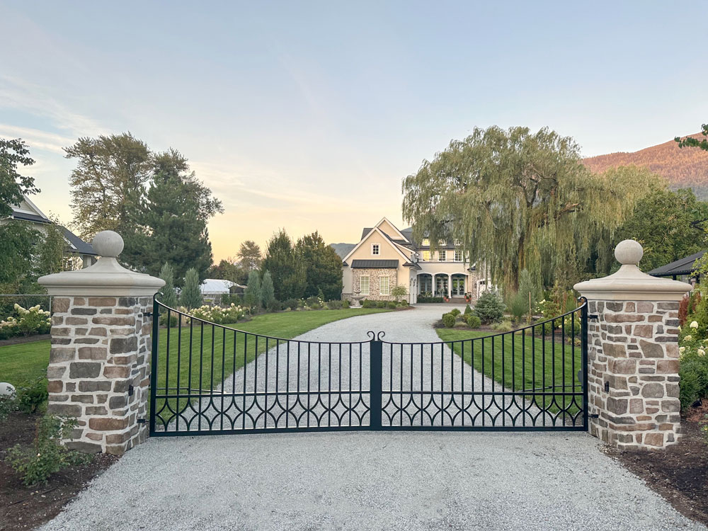 stone pillar driveway gate french country exterior