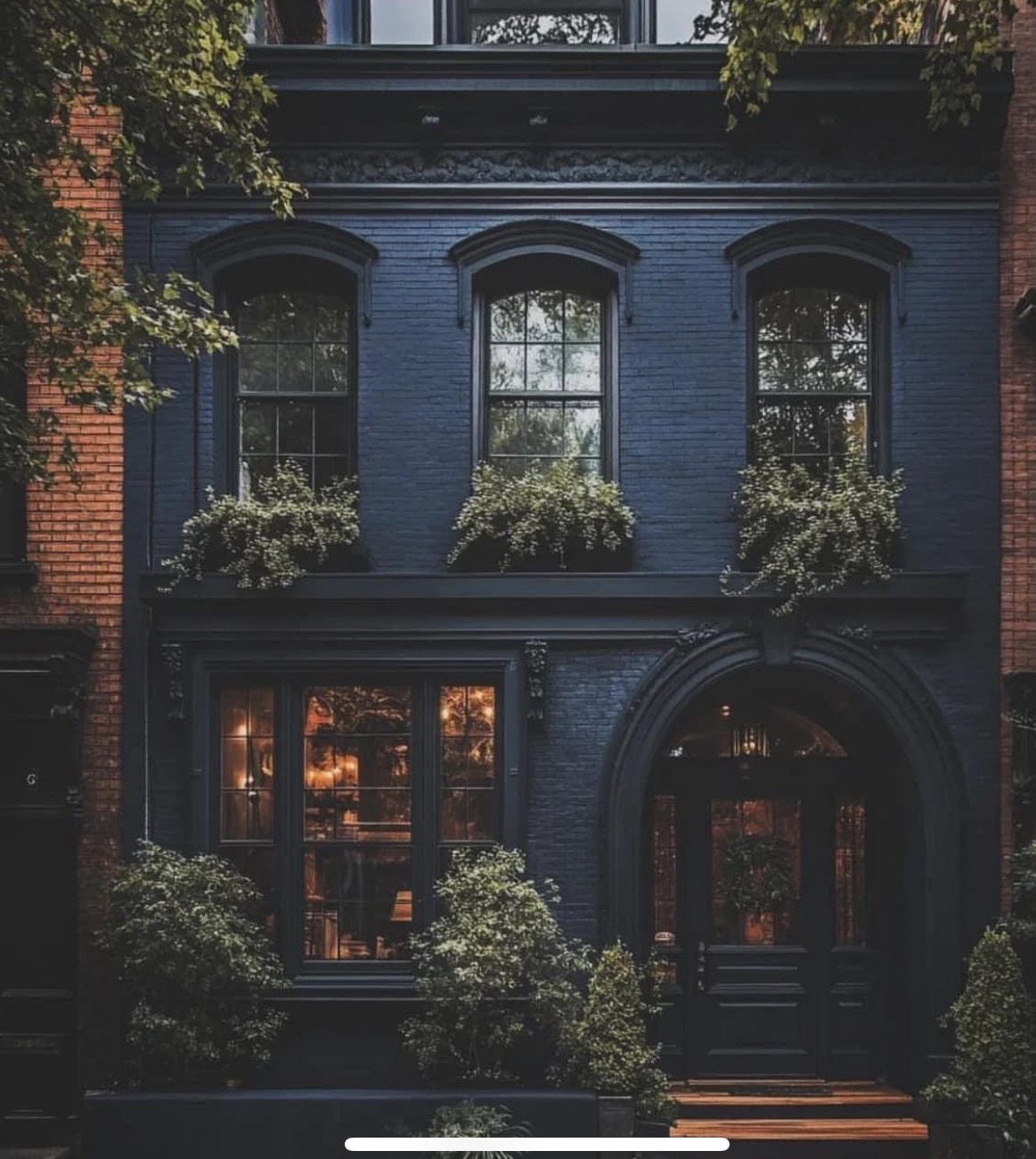 blue black row house