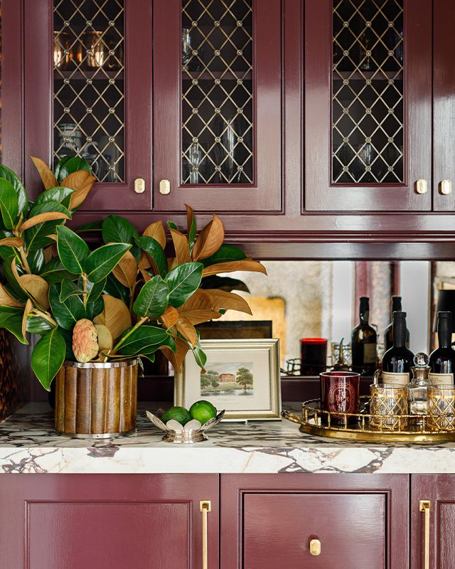 Burgundy cabinets