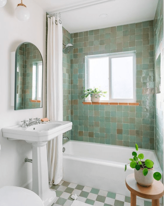 Green tile bathroom
