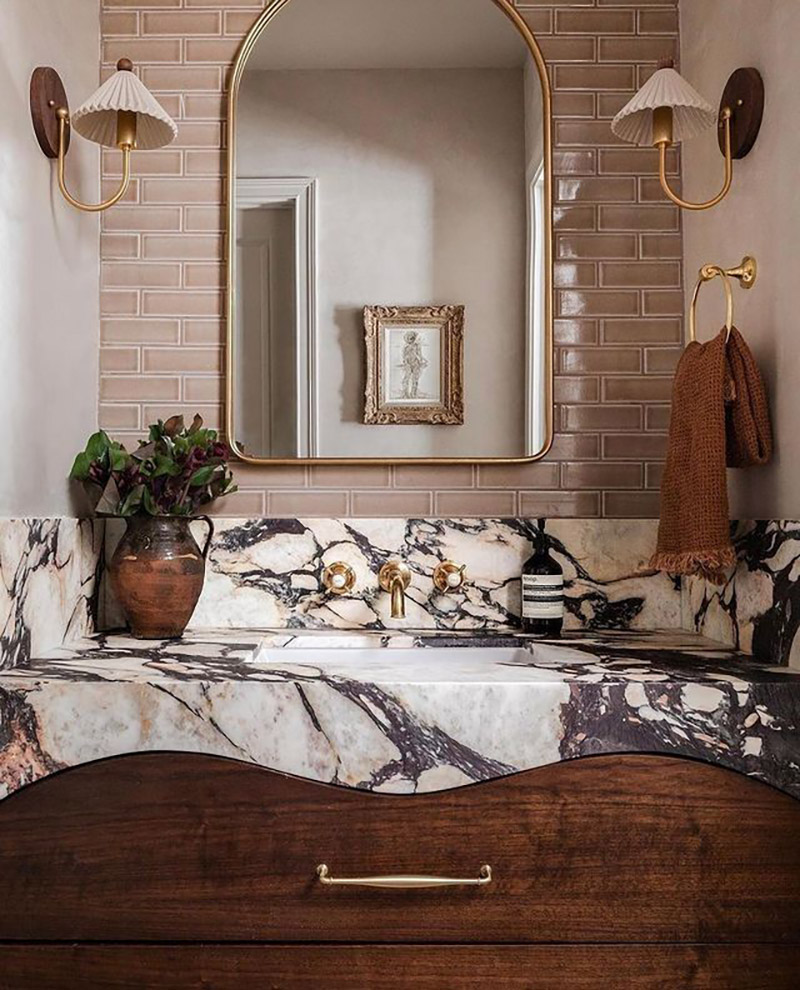 calacatta viola marble bathroom