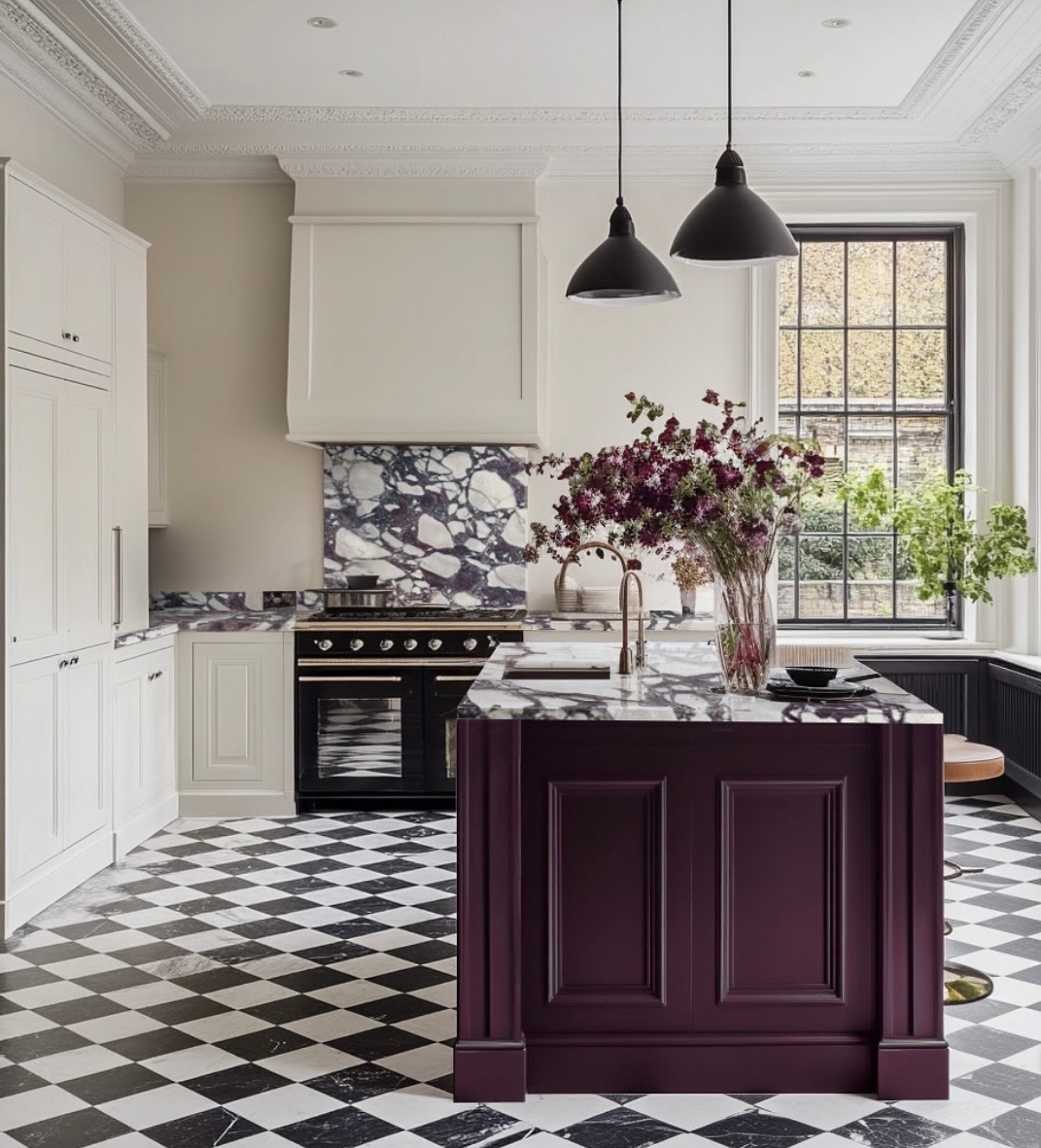 viola marble kitchen checkerboard floor