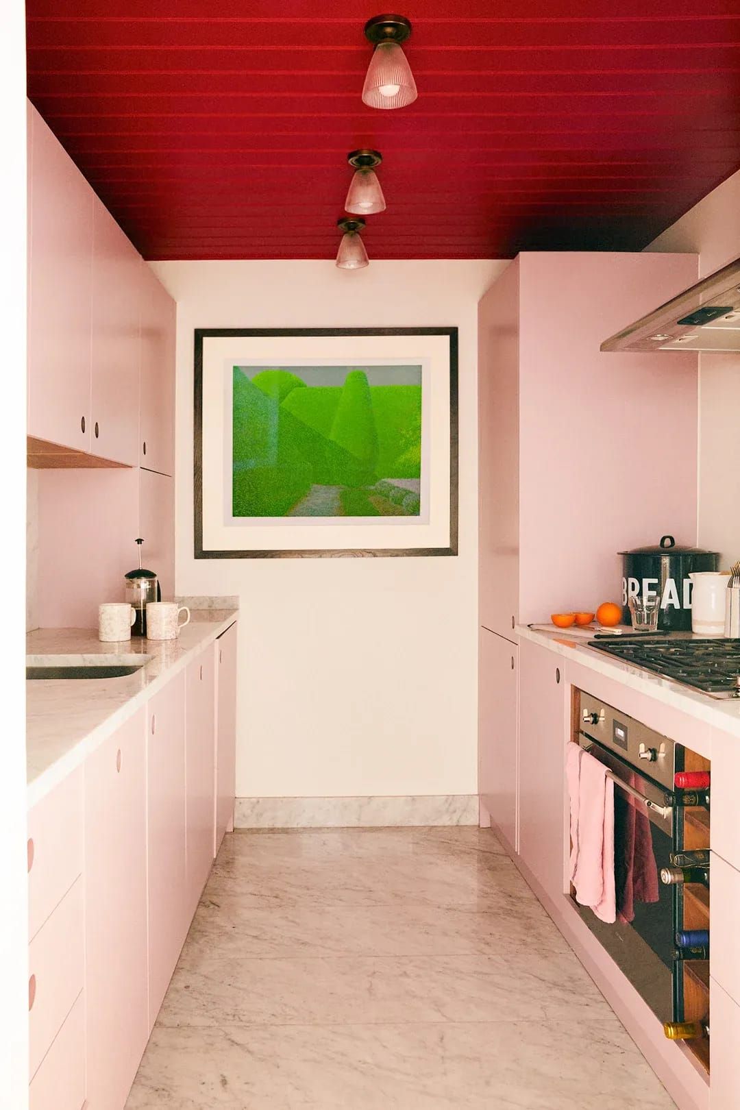 red and pink kitchen