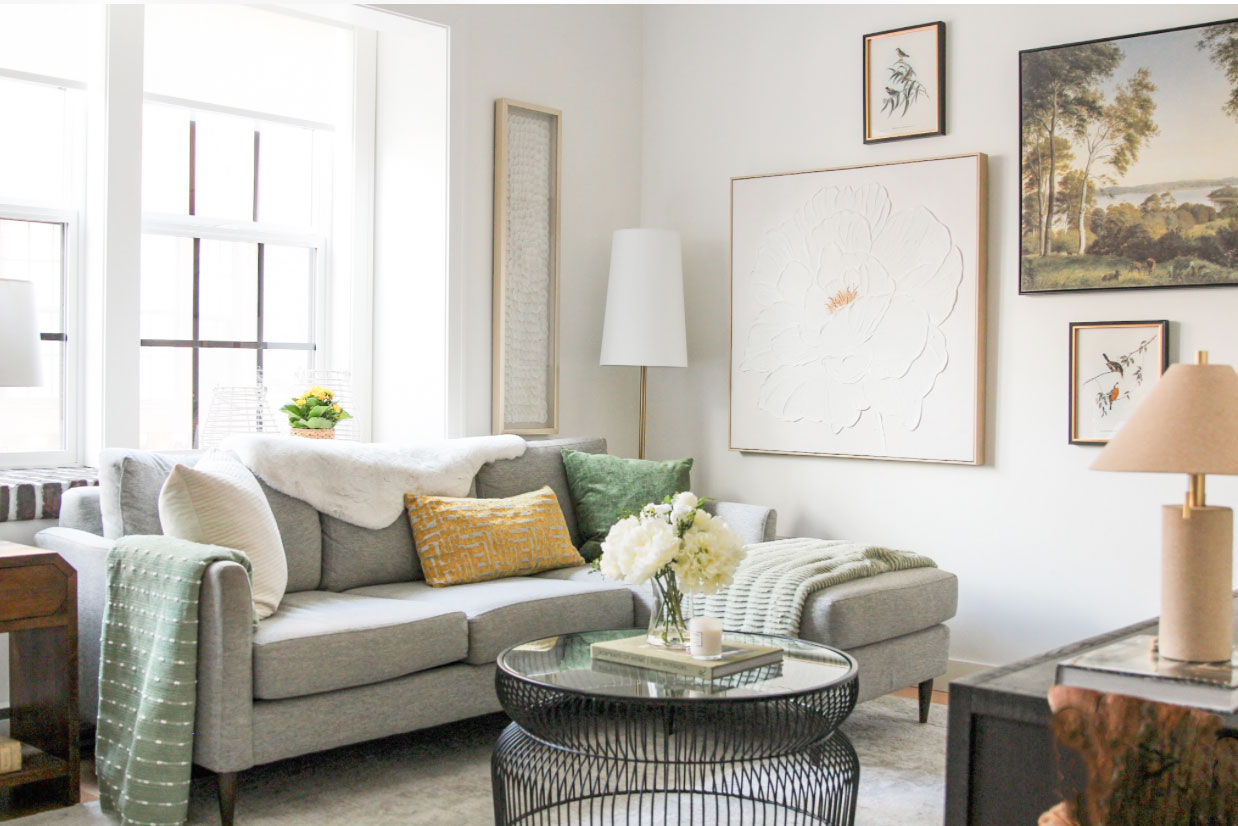 gallery wall and styling living room